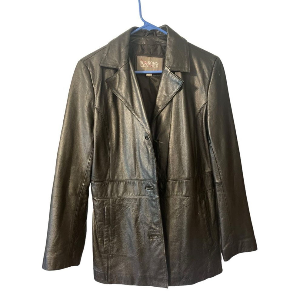 ladies Wilson's Leather Black Leather Coat - Size M